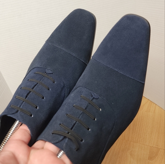 Carrucci Leather Suede Navy Blue Cap Toe Oxford Dress Shoes Men's Size 12 New - Picture 2 of 14